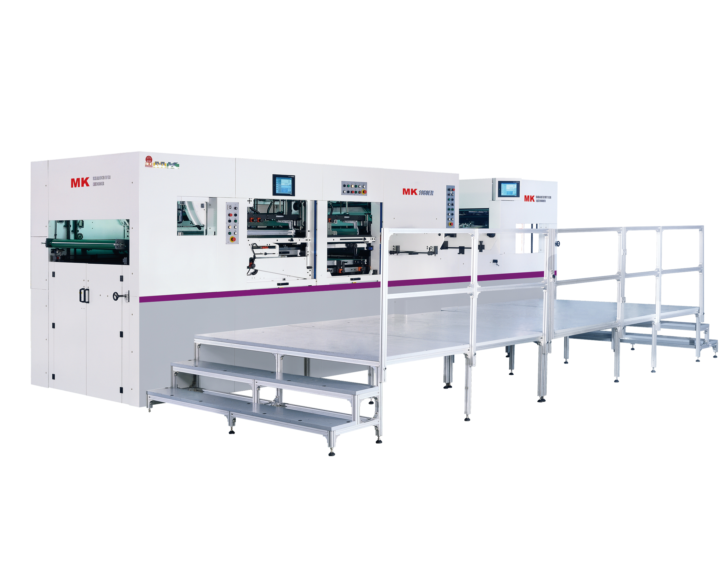 MK1060ER平壓平自動全清廢模切機
技術(shù)描述：全清廢技術(shù)
2008年，長榮推出國內(nèi)第一臺全清廢模切機。實現(xiàn)從模切、清廢、分盒、自動出料的高自動化紙盒成型加工。為中國全清廢技術(shù)的突破起到了推進作用，也使全清廢模切機正式在國內(nèi)推廣開來。